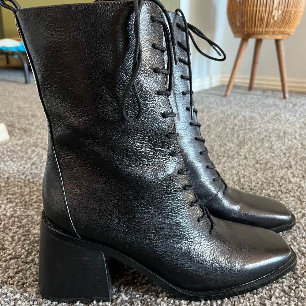 Sam Edelman Westie Lace Up Black Leather Boots, Never Worn!